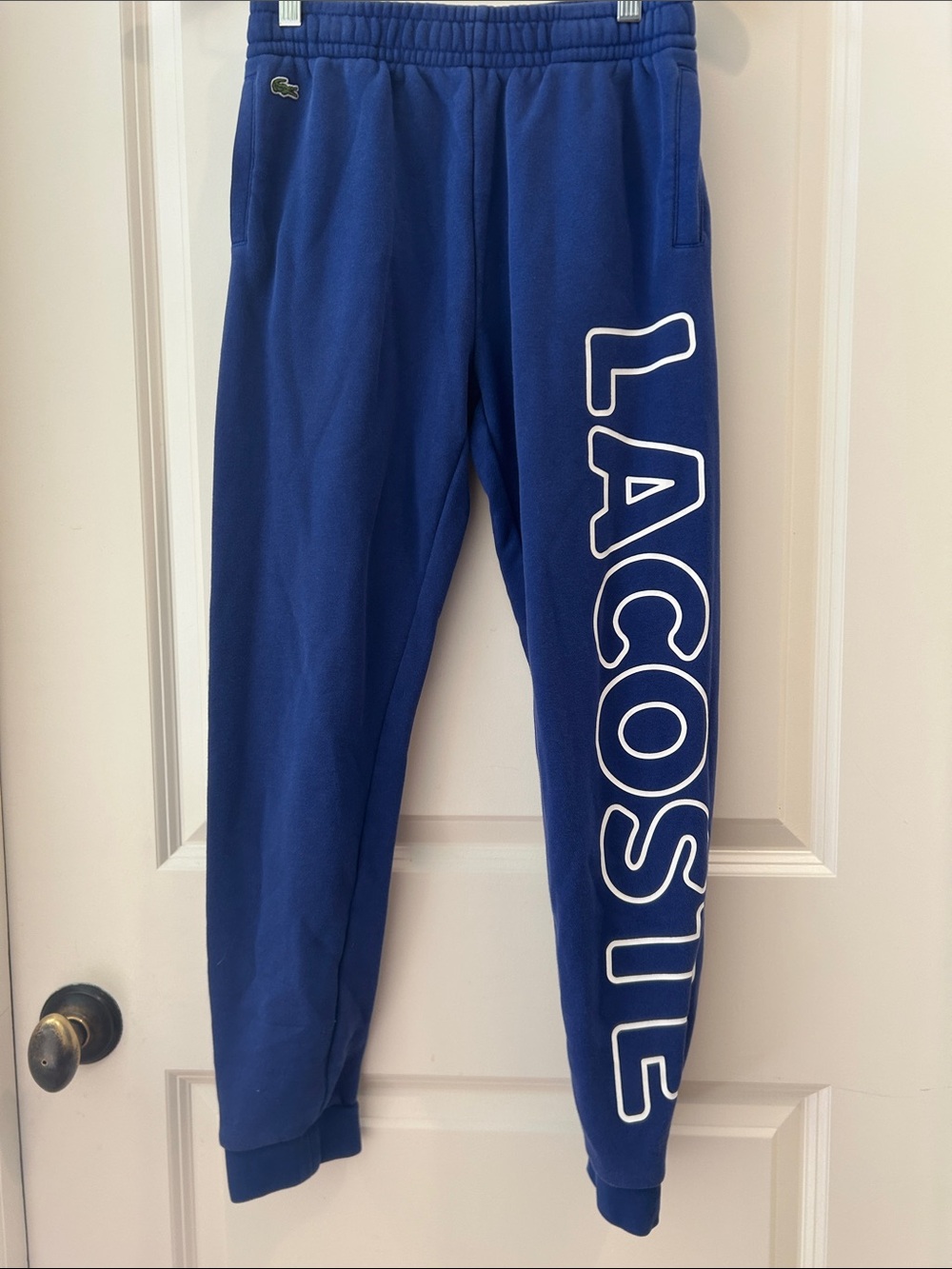 Lacoste Kids Blue Logo Jogger Sweatpants elastic drawstring tapered hem size 14